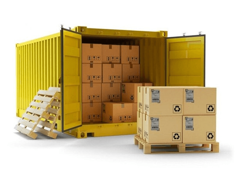 Shipping container with charcoal boxes