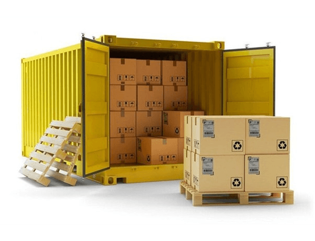 Shipping container with charcoal boxes
